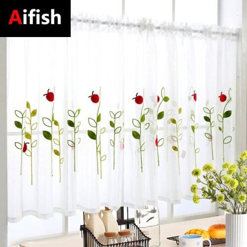 1 PCS Rod Pocket Short Curtain Cute Animals Embroidered Half-Curtain For Kitchen Door Drape Cafe Small Window Panel Sheer 3