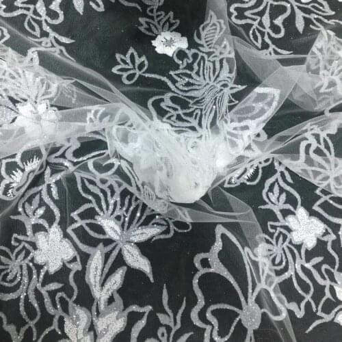 1Y/lot off white shiny lace glitter fabric for wedding dress DIY craft accessories