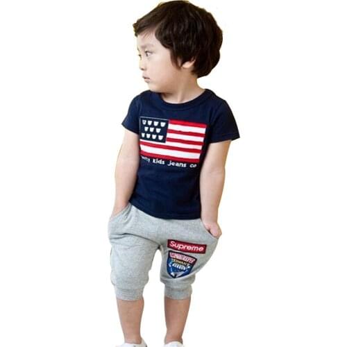 2015 new 3-8 years childrens clothing Track suit brand boys/girls 1set 100% cotton summer boys clothing sets kids clothes