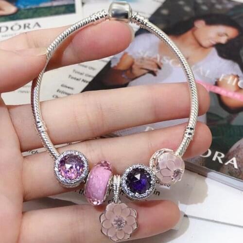 2020 Hot-selling New Silver-plated Brand Bracelet, DIY Floral Bead Charm Ladies Bracelet Holiday Gift Direct Shipment