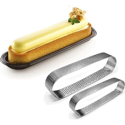 4/6/8PCS Stainless Steel Oval Shape Rectangular Mousse Ring Perforated Cake Mold Egg Tart Ring Pastry Mould Baking Tools