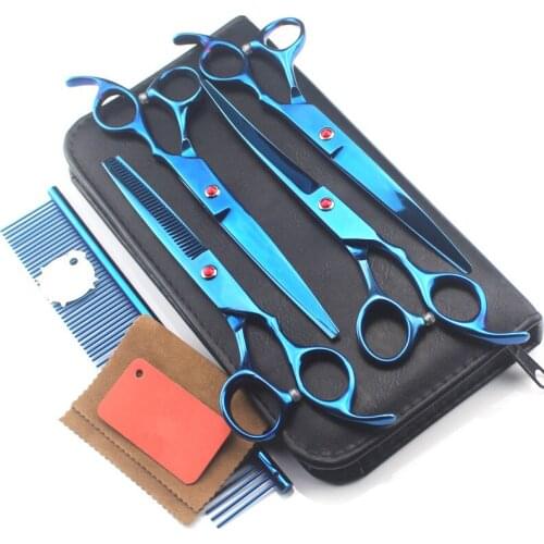 5 kit Japan steel 7 '' blue pet dog grooming hair cutting scissors dog thinning barber haircut shears hairdresser scissors set