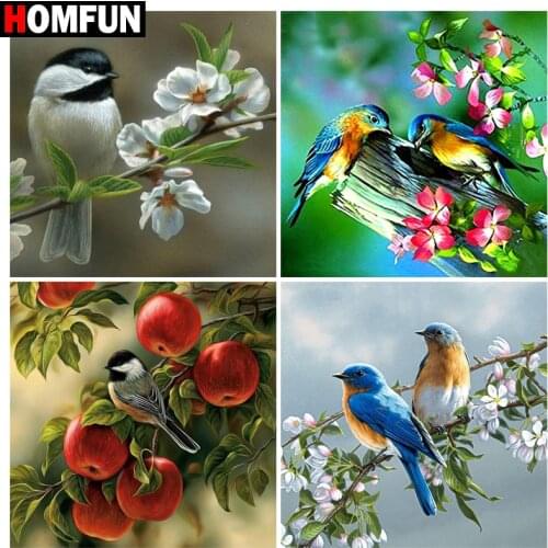 HOMFUN Diamond Painting Full Square/Round Diamond "Bird flower landscape" Pattern Embroidery Cross Stitch 5D Rhinestone Painting