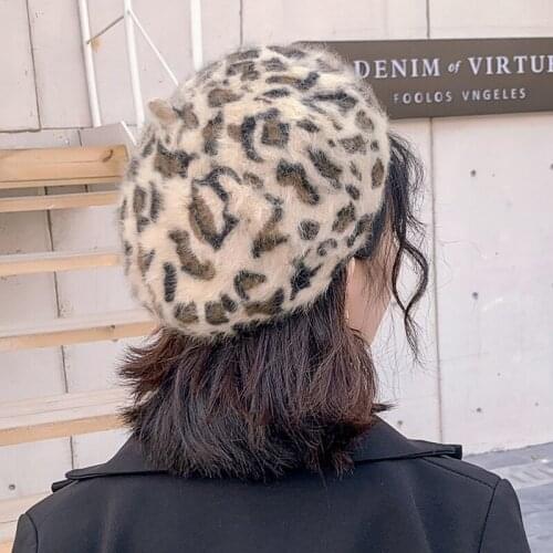 Leopard Beret Female Autumn Winter Literature And Art Simple Rabbit Hair Retro Painter Hat Student Hat