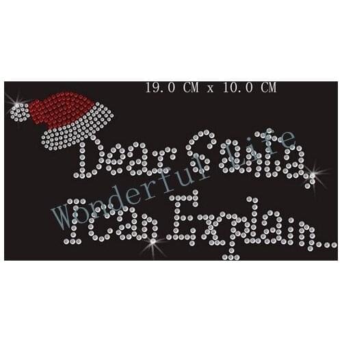 Free shipping dear santa with cap rhinestones transfers motif iron on