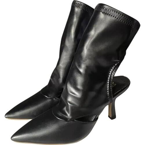 Black Boots Sexy Slingback Pointed Ankle Boots Fall White Boots Women High Heels Office Shoes Fashion Red Shoes Bottes Femme