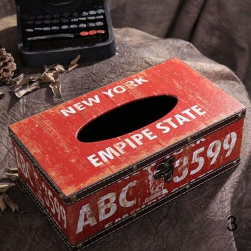 Retro American Flag Pattern Home Car Leather Tissue Box PU Case Paper Container Napkin Paper Towel PAK55