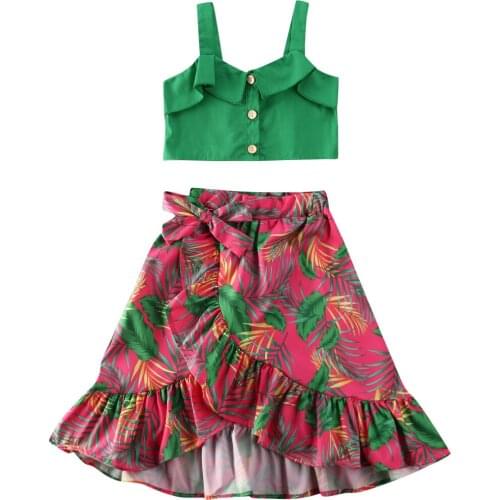 Kids Baby Girls Summer Clothes Floral Outfits Ruffle Crops Vest Top Bowknot Shorts or Skirts Sunsuit