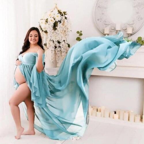 Long Ruffle Dresses Chiffon Maternity Photography Props Maxi Dresses Pregnancy Dress For Photo Shoot Pregnant Women Clothes 2021