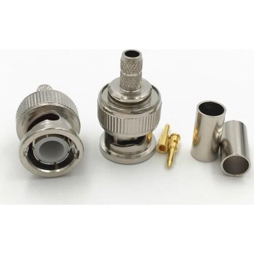 ESCAM 10Pcs Brass 3 in 1 BNC Male Q9 Crimp RG58 RG142 RG400 LMR195 RF Coax Cable Straight Connector for CCTV Cameras