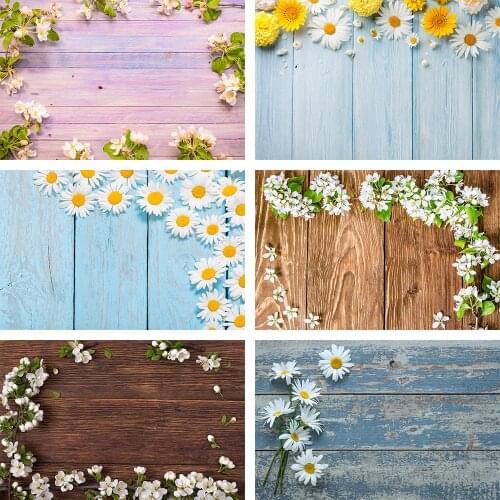 Mehofond Blue Wood Photography Background Spring Yellow White Daisy Flowers Baby Children Birthday Party Photo Studio Backdrop