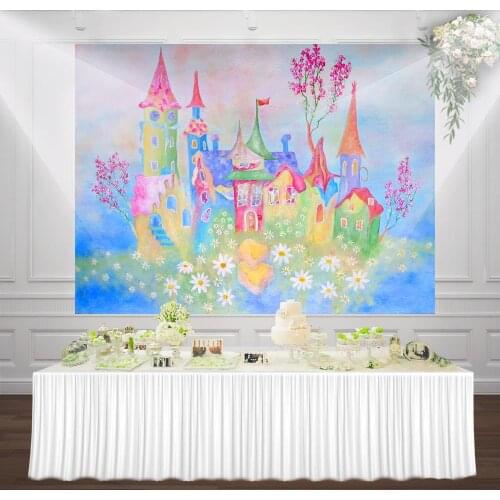 Watercolor Paint Kingdom Castle Background Princess Birthday Party Backdrops Girl Photography Photobooth Studio Banner Wallpaper