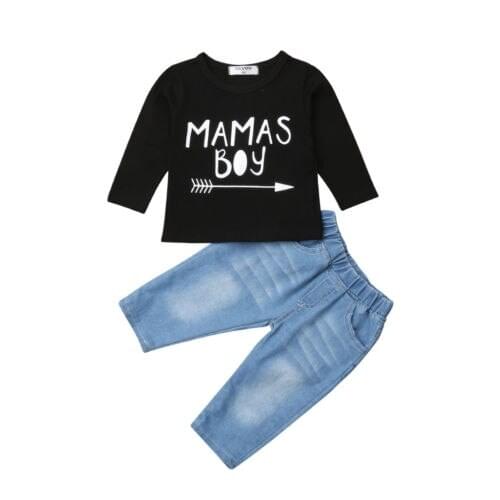 Newborn Toddler Baby Boy T-shirt Tops Denim Long Pants Leggings Clothes Outfits Size 0-4T
