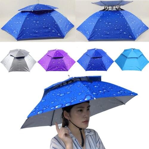 Headwear Cap Double Umbrella Hat Sun Rain Cap Outdoor Foldable Camping Fishing Caps Sunscreen Shade Umbrella Fishing Tackle X42A