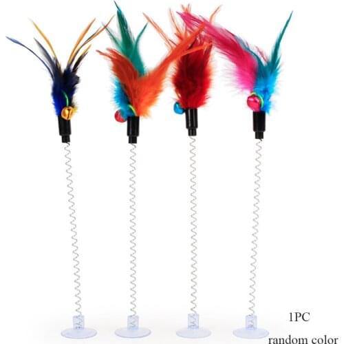 Cat Toy 1pc Funny Interactive Suction Spring Cat Toy Cat Feather Wand Cat Teaser Pet Interactive Supplies Cat Favor Random Color
