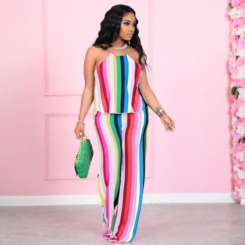 2 Piece Set African Stripe Print Matching Sets For Women Africa Clothes Summer Dashiki Party Pants Sets Famous Suit Vetement