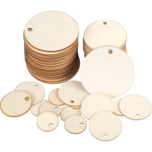 50-100pcs/lot Unfinished wood Tags 2cm-5cm Round Luggage Note Wedding Cards Blank Craft Paper Gift Tags with Hemp Rope