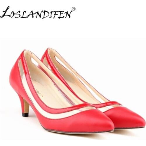LOSLANDIFEN New Matte Shoe Women Pointed Toe Red Bottom Low Heel Pump Lady Single Ol Work Career Spring Fall Shoes