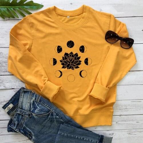 Mystical Moon Phases Lotus Flower Sweatshirt Funny Astrology Hippie Pullovers Aesthetic Women Spiritual Yoga Sweatshirts