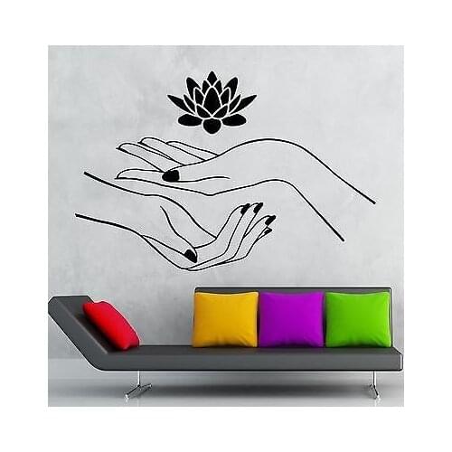 Lotus Wall Stickers Hands Spa Relaxation Yoga Zen Vinyl Decal Wall Stickers Home Decor Living Room Vinilos Paredes A420