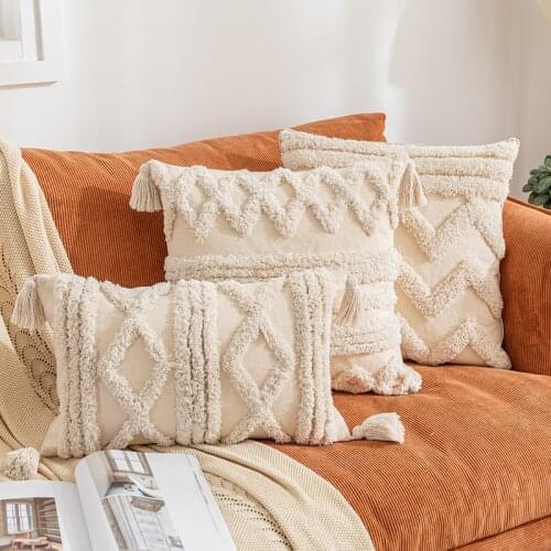 Boho Decor Tufted Cushion Cover 45x45cm/30x50cm Pillow Cover Tassels Square Pillow Case Home Decoration for living Room Bed Room