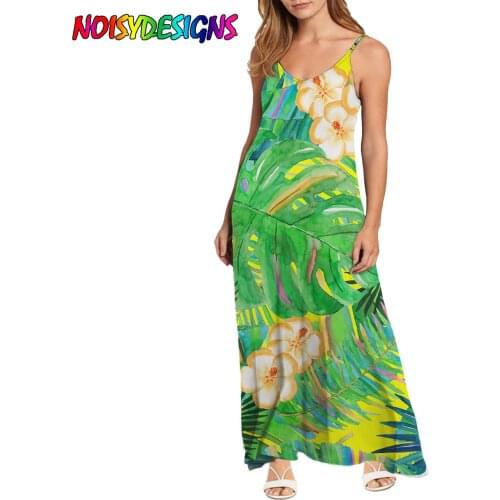 NOISYDESIGNS Hawaiian Tropical Hibiscus Flower Printing Women Sleeveless Dress V Neck Sexy Streetwear Party Club Elegant Summer