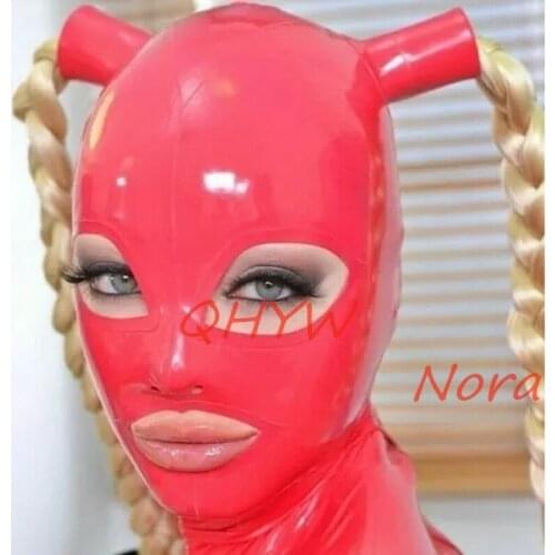 New hot sexy exotic women woman girl Latex Mask Twist braids female pigtail hoods Fetish cekc uniform headgear zentai