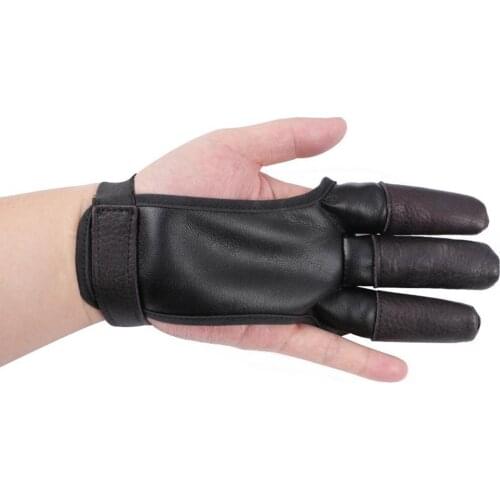 Archery Gloves Black PU Leather Three Finger Compound Bow Durable Cow Leather Finger Protective Glove for Hunting Shooting
