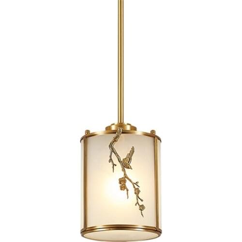 All copper new Chinese branch glass pendant lights bedroom study single corridor aisle balcony hanging lamps lighting fixtures