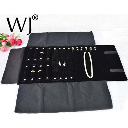 Portable Black Velvet Jewelry Display Set Rolls Travel Organizer Bag Foldable For Earrings Ring Chain Pendant Necklace Storage