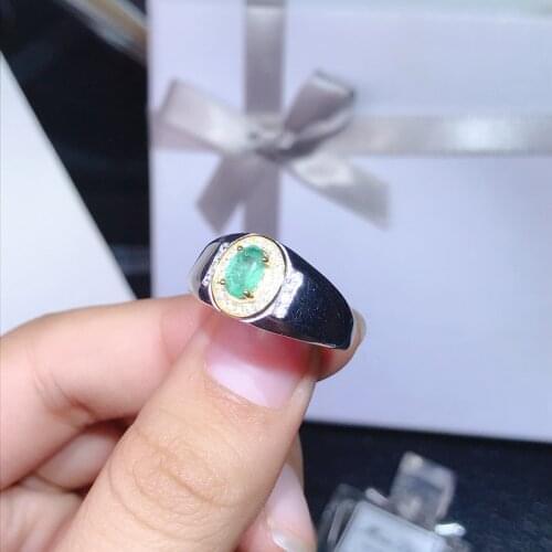 1 carat natural emerald mens ring adjustable size 925 sterling silver certificate package