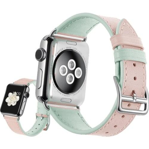 Genuine Leather bracelet strap for apple watch 6 band 42mm 38mm 44mm 40mm double colors watchband for iwatch series 6/5/4/SE/3/2