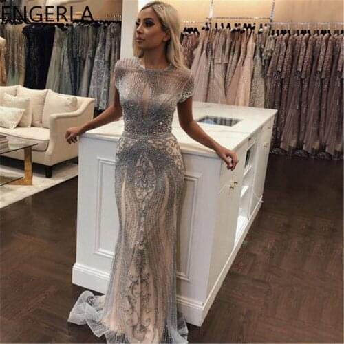 Luxury Evening Dresses 2021 Rhinestones Nude Mermaid Elegant Long Pageant Dress Formal Women Gown robe de soiree