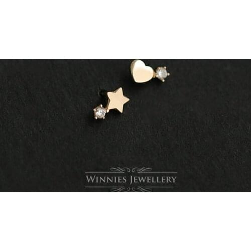 925 Sterling Silver Earrings For Women Gold Heart Stars Zircon Crystal Simple No-Allergic Design Fashion Wedding Jewelry INEFFA