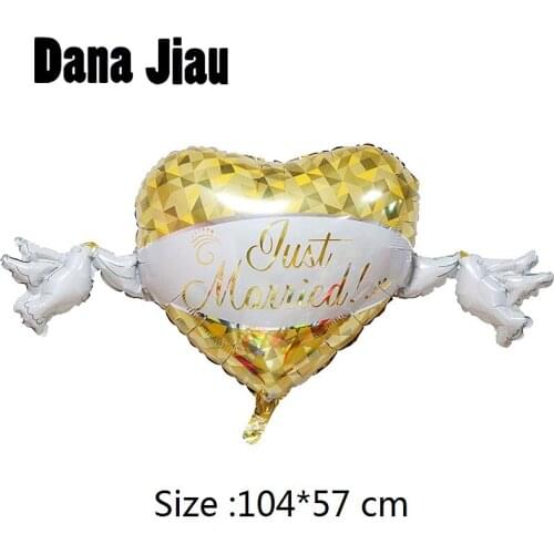 DanaJiau NEW yellow heart dove loving wedding Aluminum Foil Balloons Valentines Day diamond ring ball Party Decorations