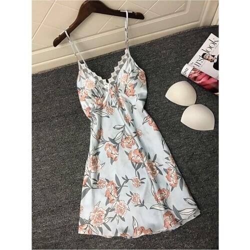 Silk Spaghetti Strap Dresses Women Sleeveless Leaves Floral Printing Dress Summer Sexy High-waist Slim-fit Sling Imitation