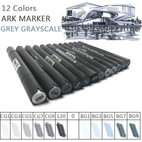 STA 12 Cool Grey Colors Marker Pen Grayscale Dual Head Markers Set for Drawing Manga Architecture School Student art Supplies