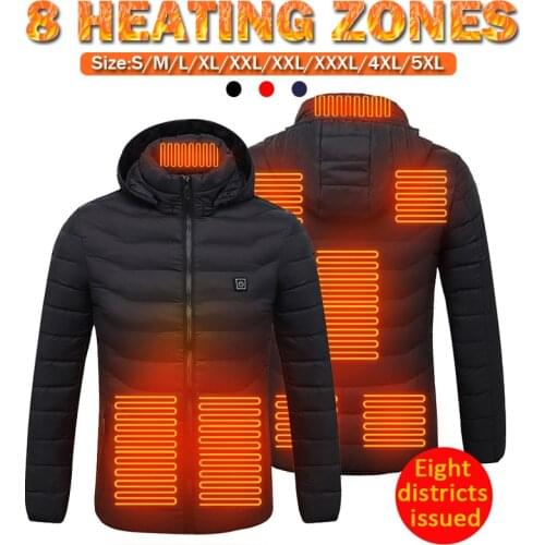 Unisex Smart Electric Heating jacket Outdoor Sports Coat Winter Coat with Cap and USB Electric 8 Areas Heating Vest Warm Clothes