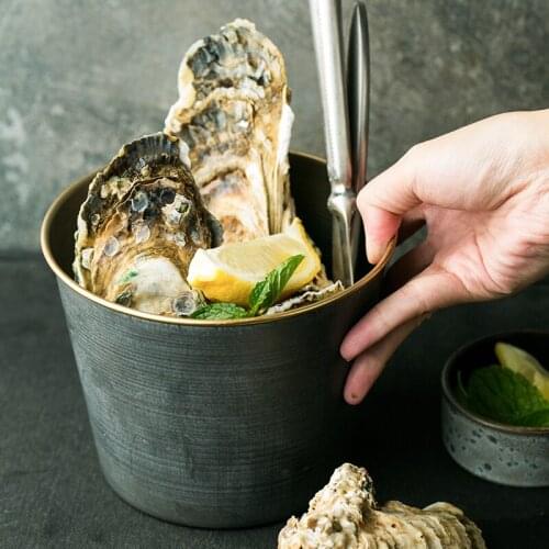 Retro wrought iron food storage bin desktop small trash can household uncovered sanitary bucket creative small ornaments