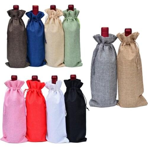 Jute Wine Bottle Covers Champagne Wine Blind Packaging Gift Bags Christmas Wedding Table Decor 16x36cm LX8813