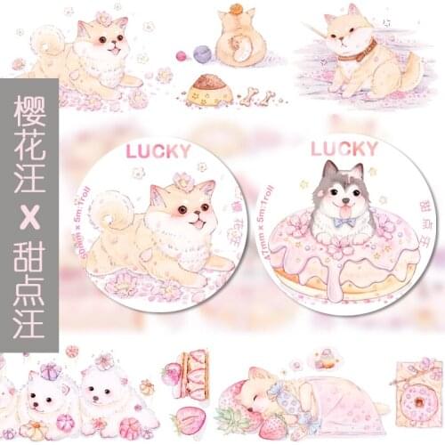 Cherry Dog And Dessert Dog Washi Tapes Bullet Journal Masking Tape Adhesive Tape DIY Scrapbooking Washi Sticker