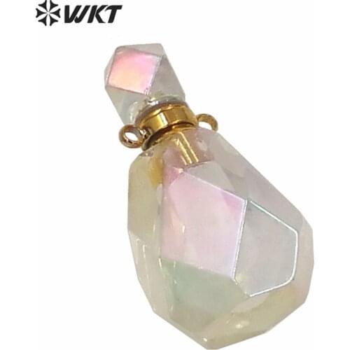 WT-P1593 WKT exclusive new amazing gold Aura crystal quartz faceted perfume oil pendant hotsale women angel color bottle pendant