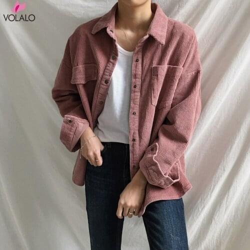 VOLALO Women Harajuku Corduroy Jackets Lady Shirt Coats Spring Autumn Fashion Overcoats Ladies Elegant Shirts Tops Cute Jacket
