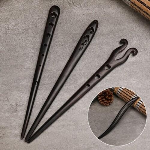 Women Wood Hairpin Chinese Style Hair Sticks Pins Ebony Hair Fork Clips Headwear Wedding Hair Ornaments Jewelry Accessories
