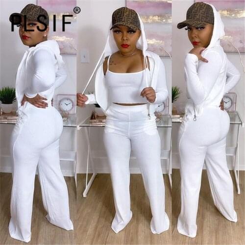 White Color Active Wear Women Set Full Sleeve 3 Pieces Outdoor Wear Ladies Fashion Clothes Tracksuits