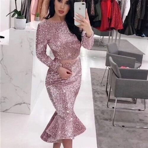2019 NEW Long Sleeve Glitter Dress Women Bodycon Gowns Runway Vintage Mermaid Party Dress Sexy Midi Dresses Vestdios Muje Summer