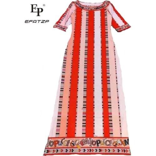 EFATZP New Womens Fashion Short Sleeve Geometric print Long Dress Slender Elastic Knitted silk jersey dress