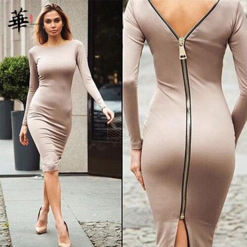 Bodycon Dress Women Bodycon Long Sleeve Dress Autumn Clothing Long Dresses for Women Zip Party Sexy Woman Dress Fshion Vestidos