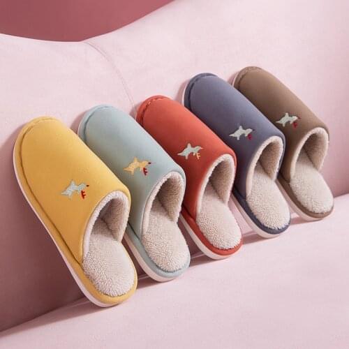 Winter Slippers Comfortable Warm Short Plush Deer Shoes Female Cotton Non-Slip Indoor Bedroom Home Couple Women Men Slippers