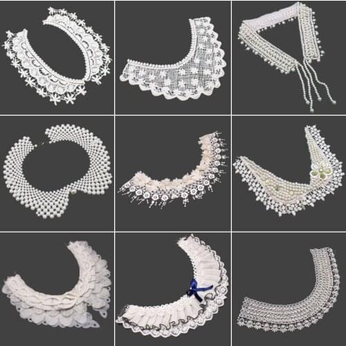 1 Pc Black White Cotton Embroidery Flower Neckline Lace Collar Fabric Sewing Applique Ribbon Elastic Trim DIY Patches Trim